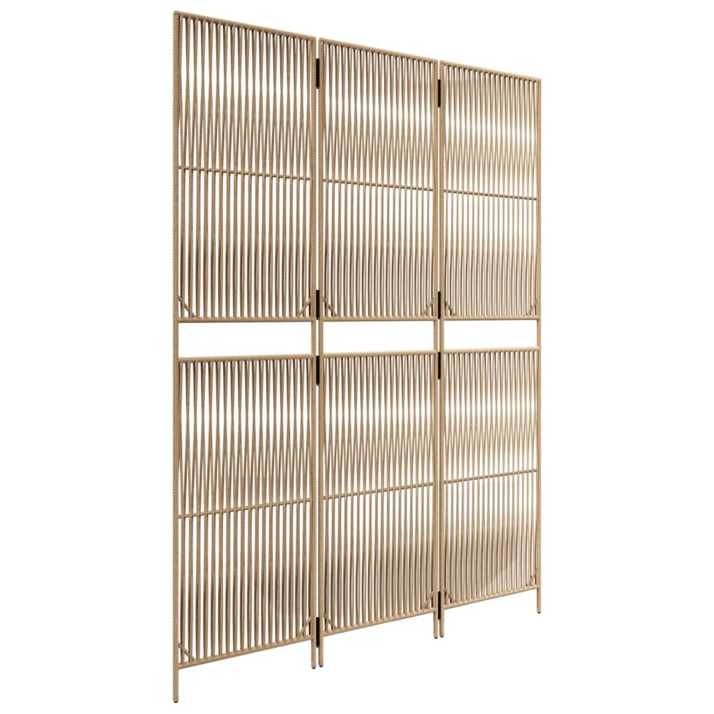 vidaXL Room Divider 3 Panels Beige Poly Rattan