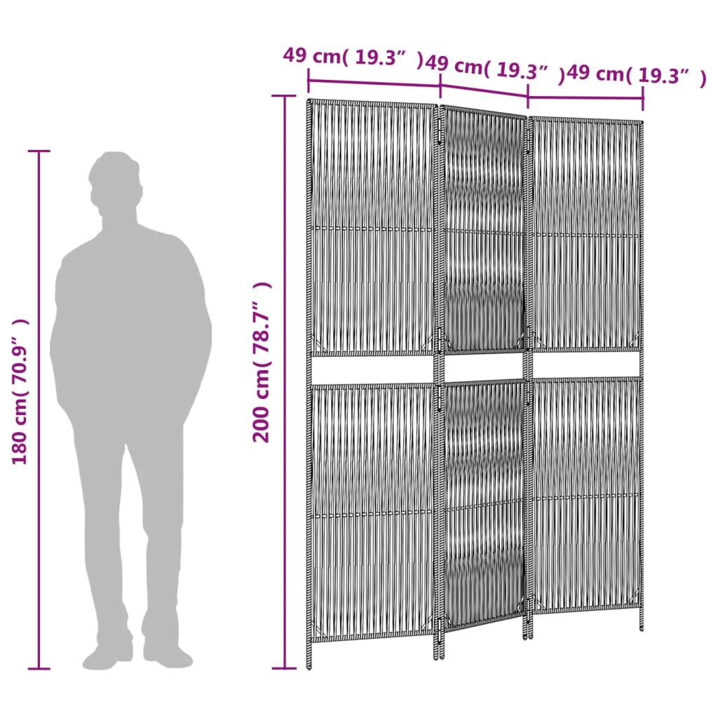 vidaXL Room Divider 3 Panels Beige Poly Rattan