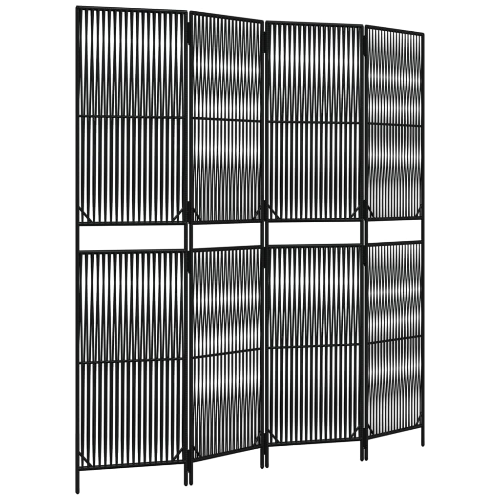 vidaXL Room Divider 4 Panels Black Poly Rattan