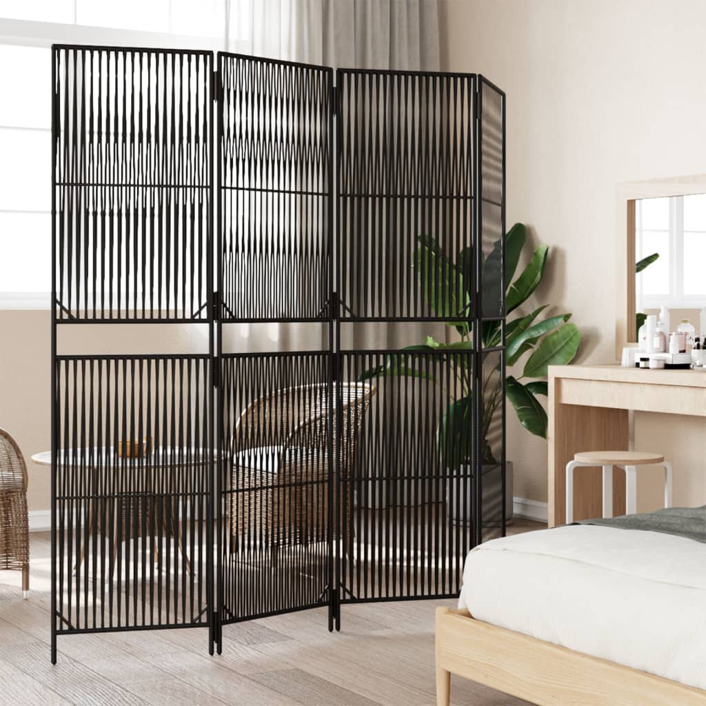 vidaXL Room Divider 4 Panels Black Poly Rattan