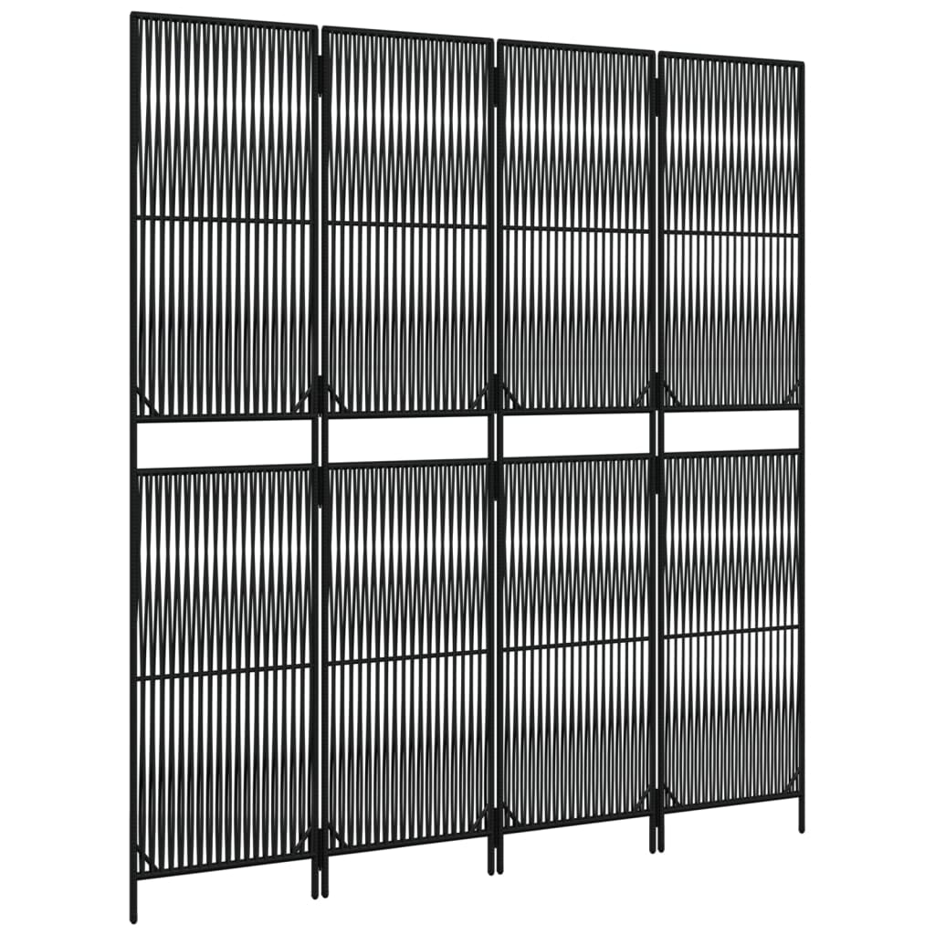 vidaXL Room Divider 4 Panels Black Poly Rattan