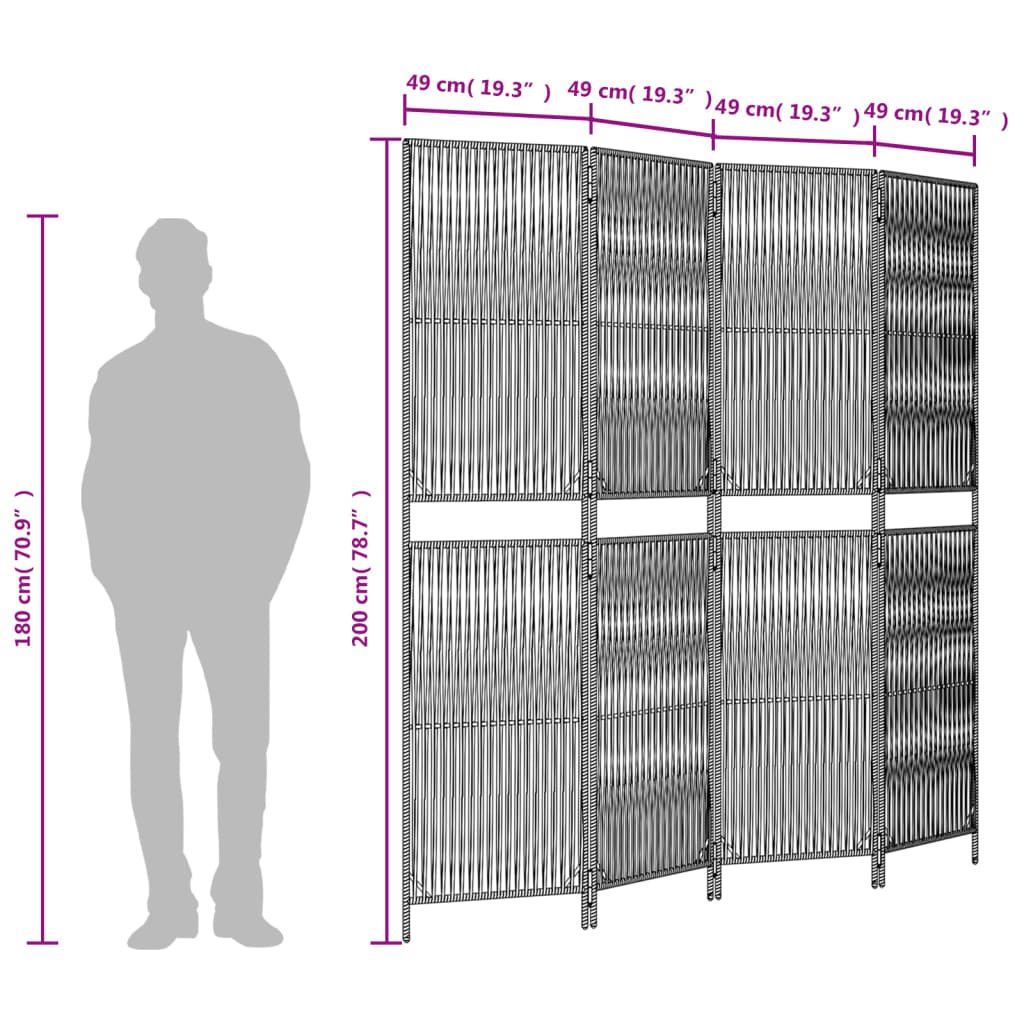 vidaXL Room Divider 4 Panels Black Poly Rattan