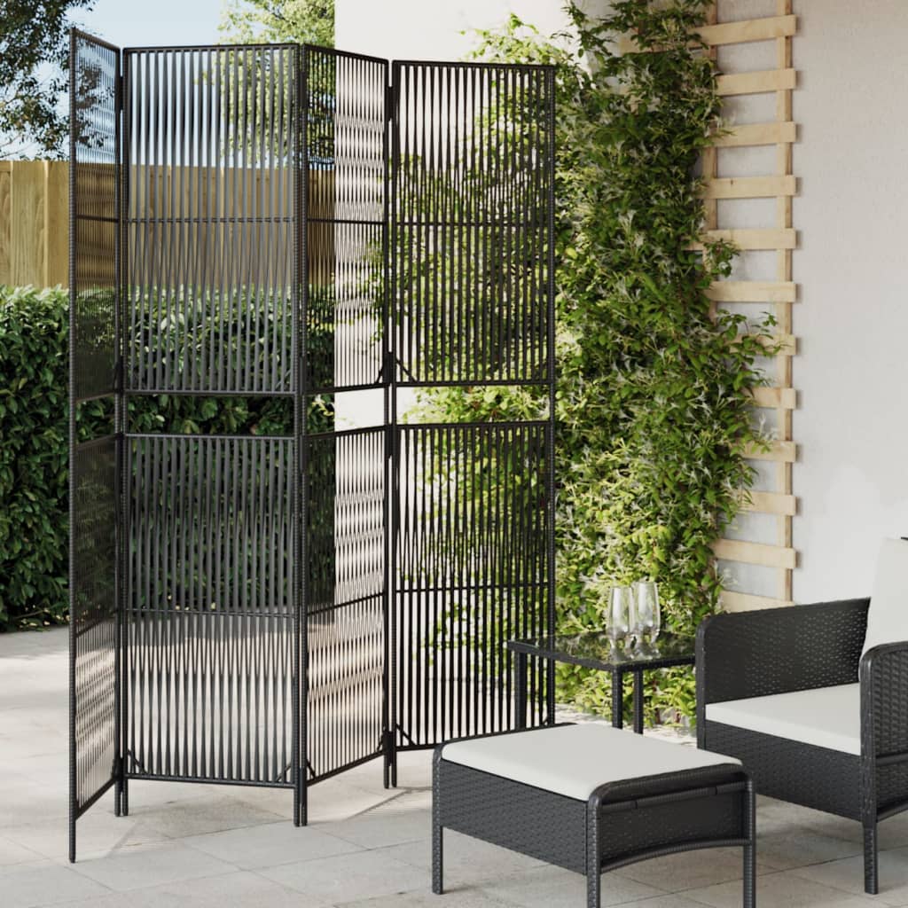 vidaXL Room Divider 4 Panels Black Poly Rattan