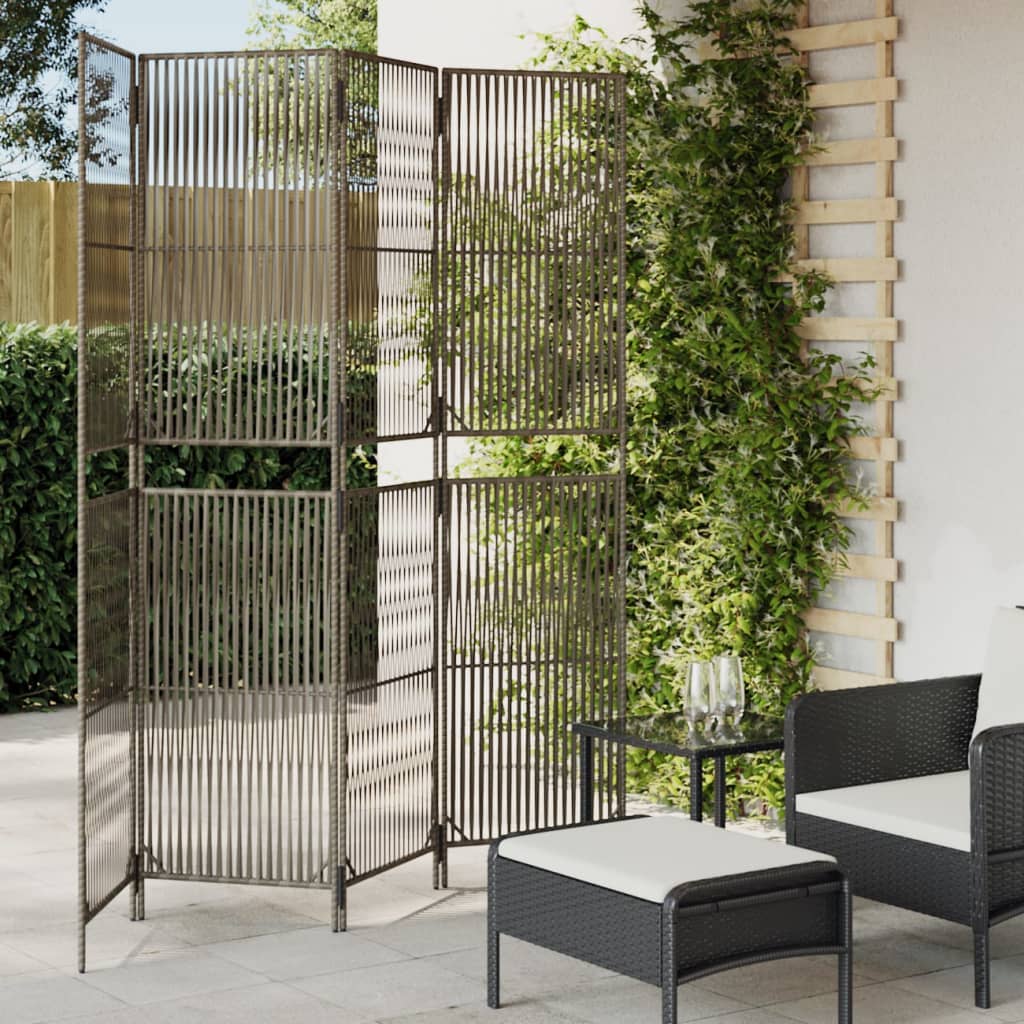 Room Divider 4 Panels Grey Poly Rattan