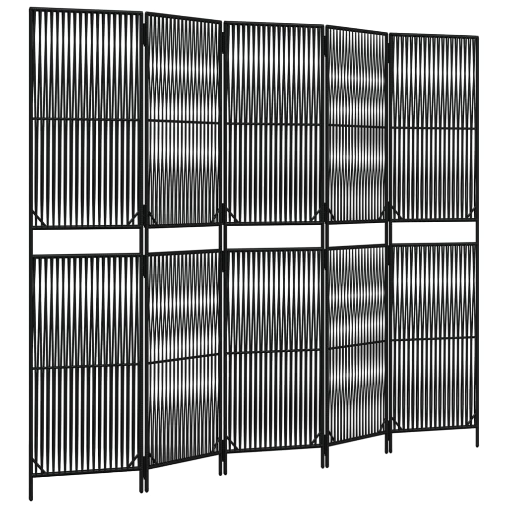 vidaXL Room Divider 5 Panels Black Poly Rattan