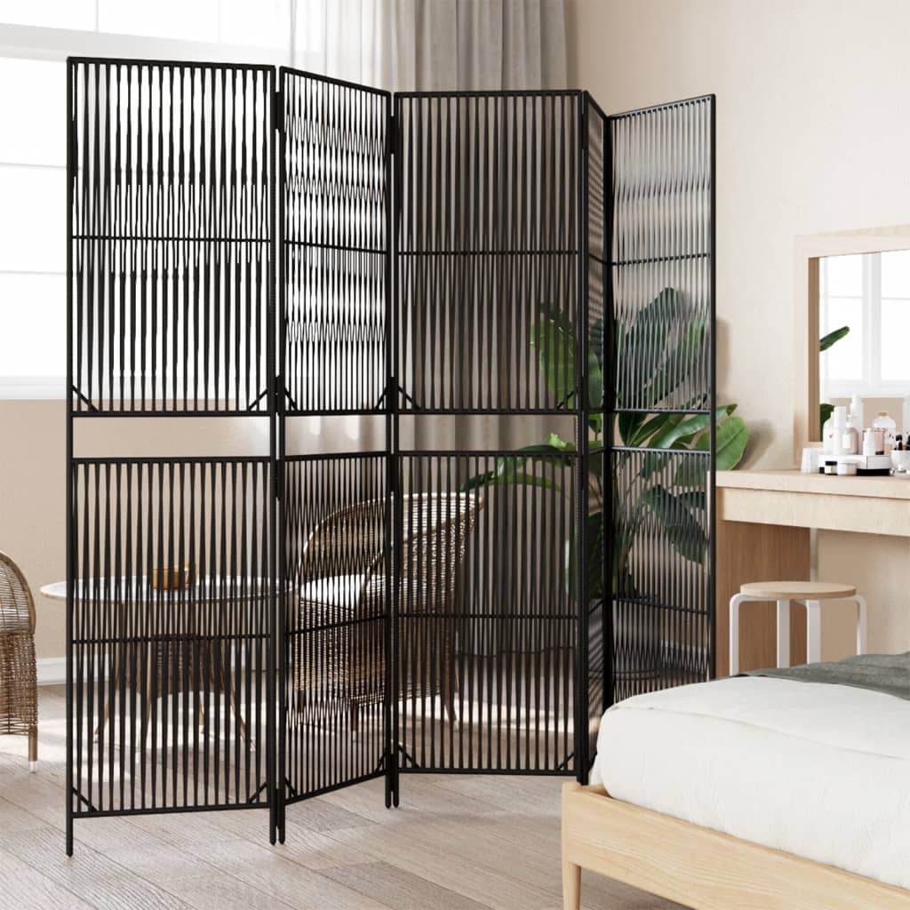 vidaXL Room Divider 5 Panels Black Poly Rattan