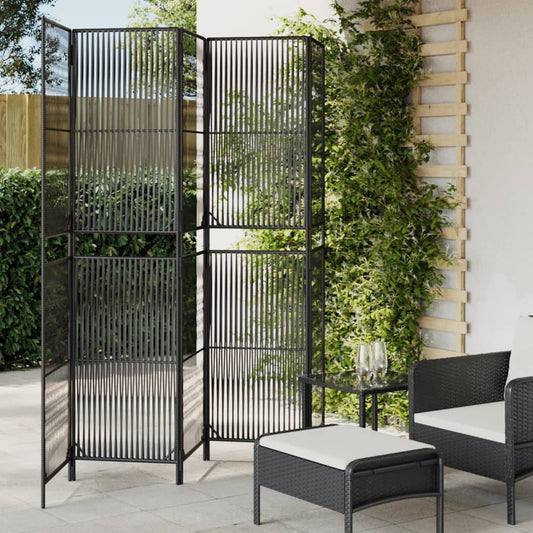 vidaXL Room Divider 5 Panels Black Poly Rattan