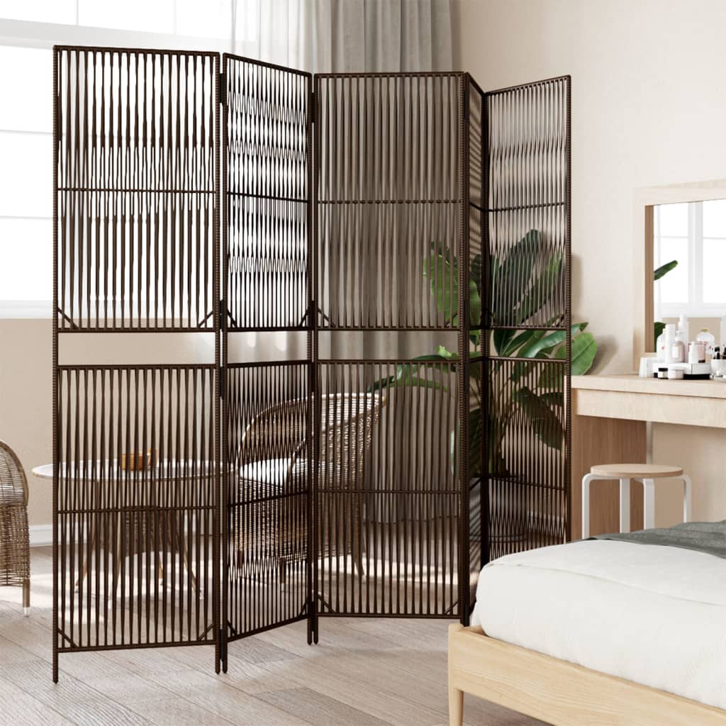 vidaXL Room Divider 5 Panels Brown Poly Rattan