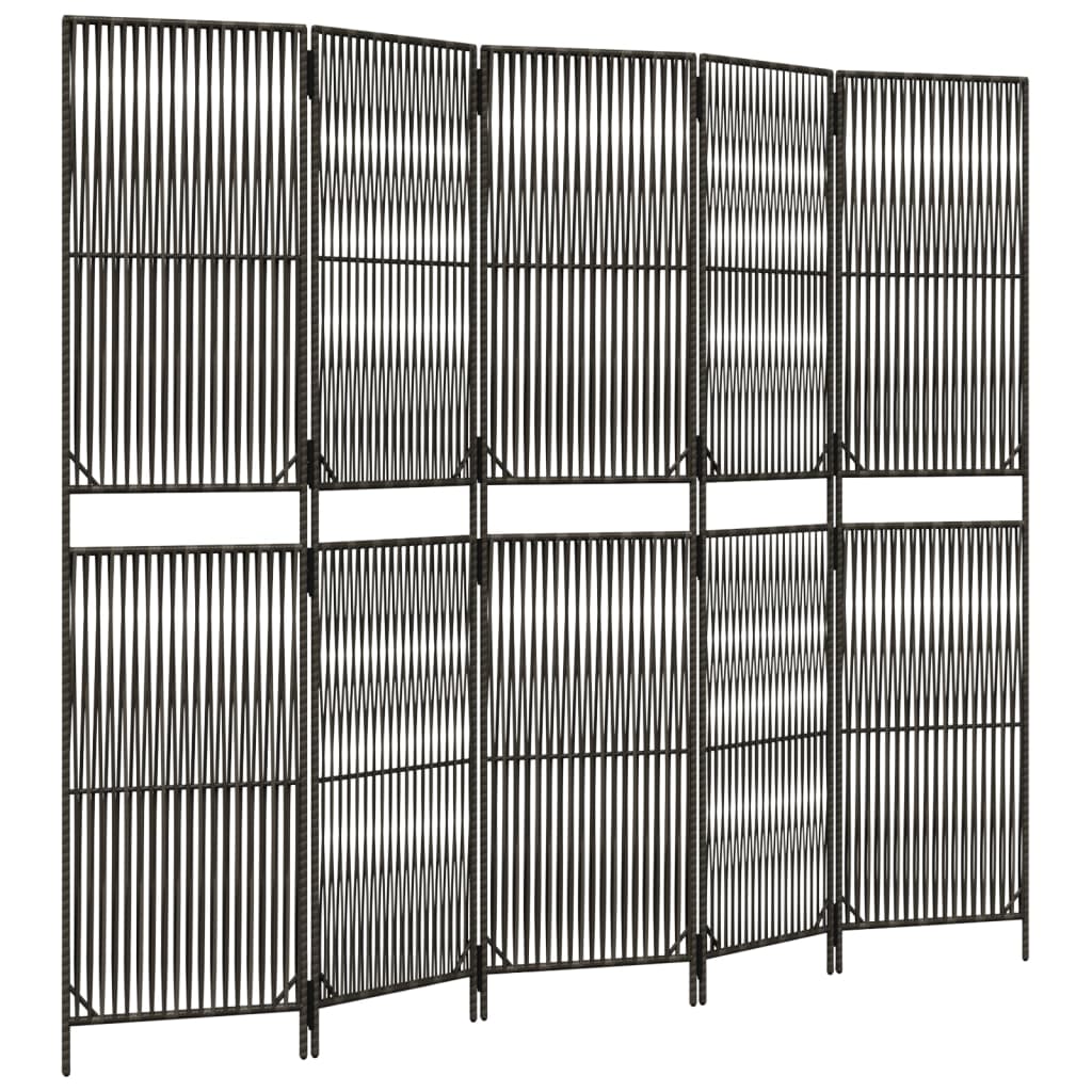 vidaXL Room Divider 5 Panels Grey Poly Rattan