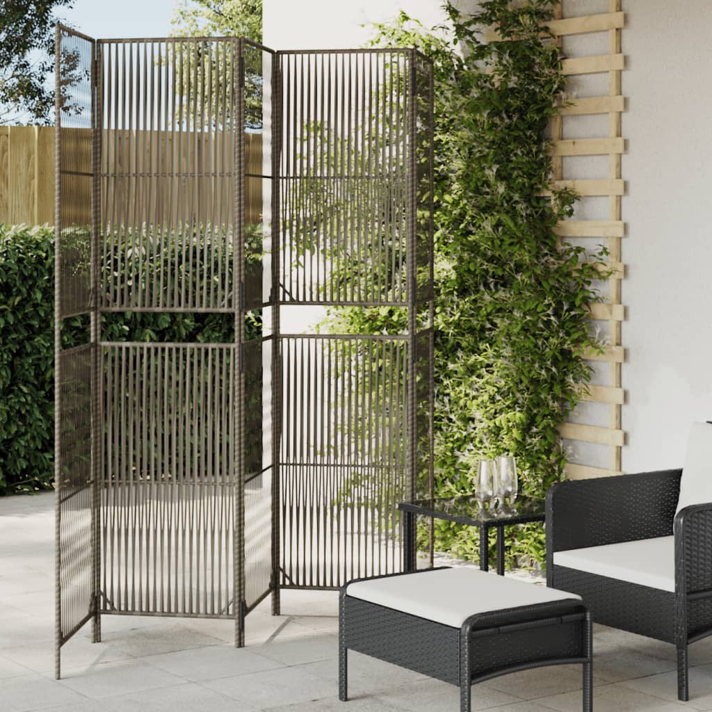 vidaXL Room Divider 5 Panels Grey Poly Rattan