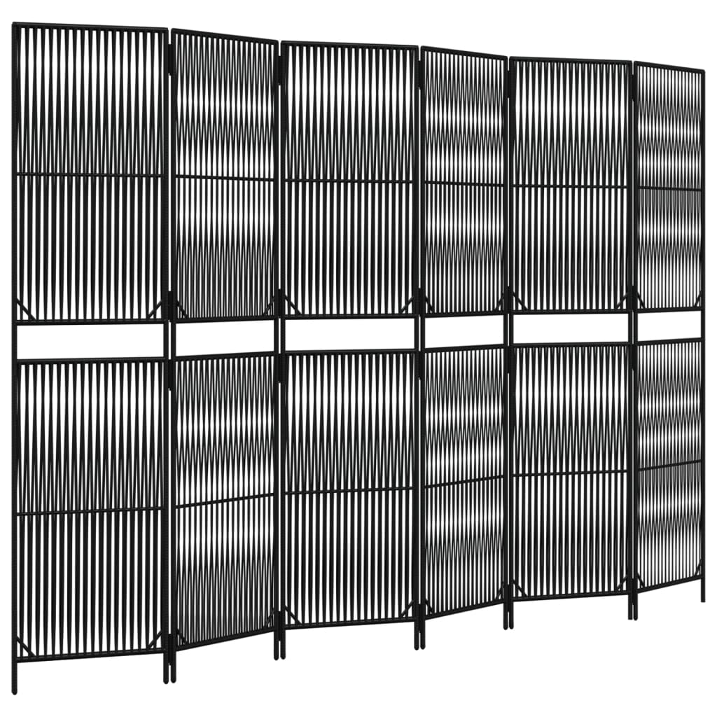 vidaXL Room Divider 6 Panels Black Poly Rattan