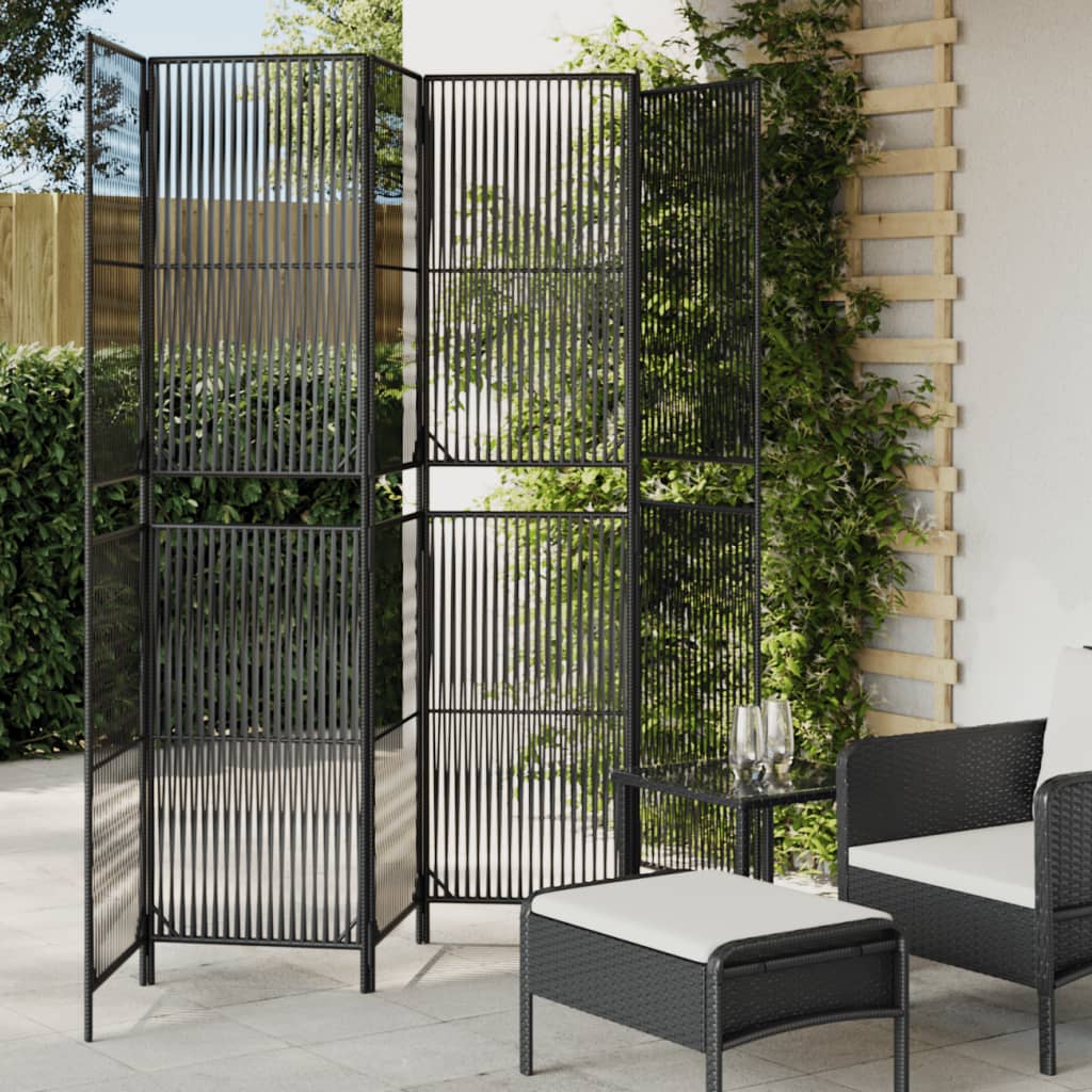 vidaXL Room Divider 6 Panels Black Poly Rattan