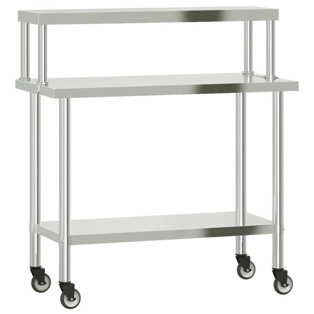 vidaXL Kitchen Work Table with Overshelf 110x55x120 cm Stainless Steel