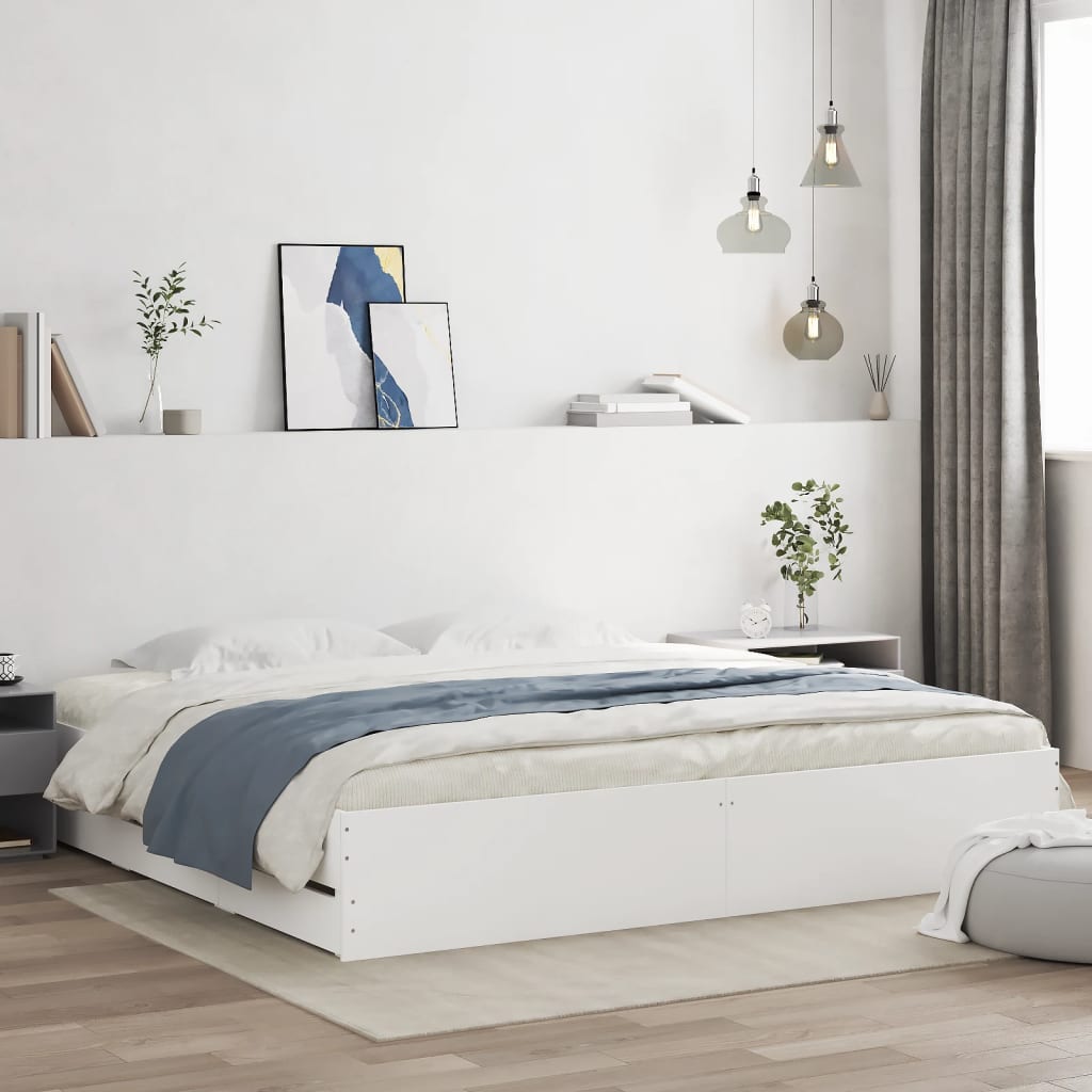 Bed Frame with Drawers without Mattress White 200x200 cm