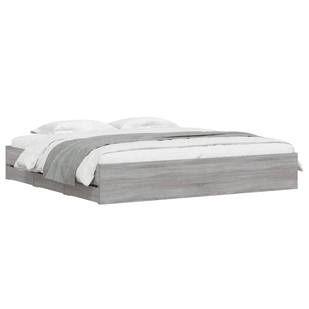 Bed Frame with Drawers without Mattress Grey Sonoma 200x200 cm