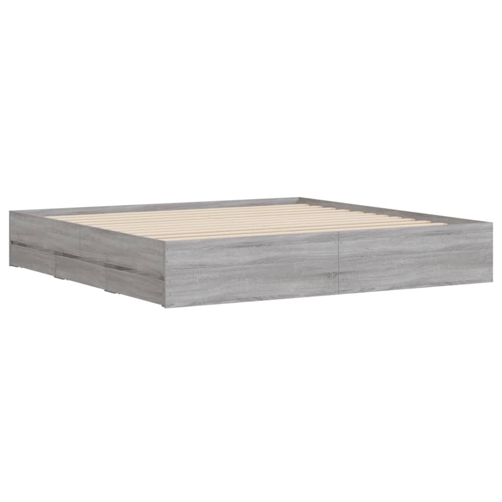 Bed Frame with Drawers without Mattress Grey Sonoma 200x200 cm