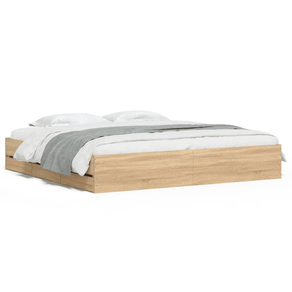 Bed Frame with Drawers without Mattress Sonoma Oak 180x200 cm Super King