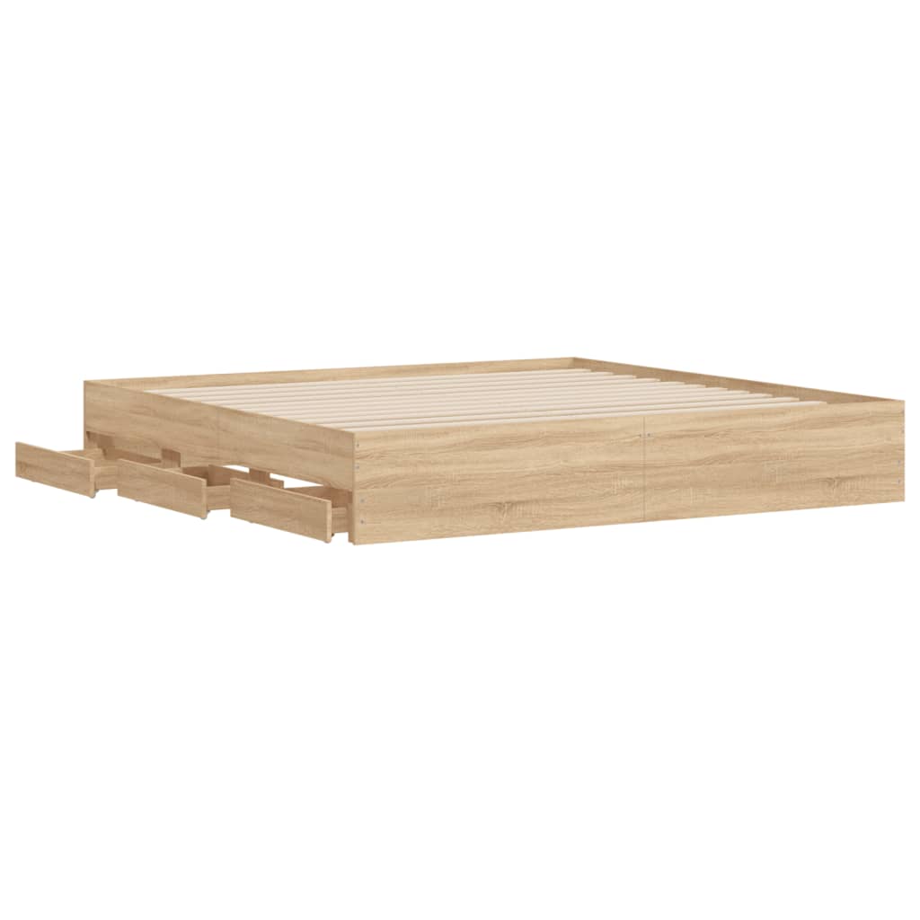 Bed Frame with Drawers without Mattress Sonoma Oak 180x200 cm Super King