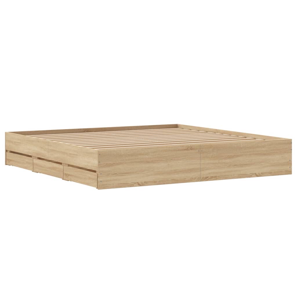 Bed Frame with Drawers without Mattress Sonoma Oak 180x200 cm Super King