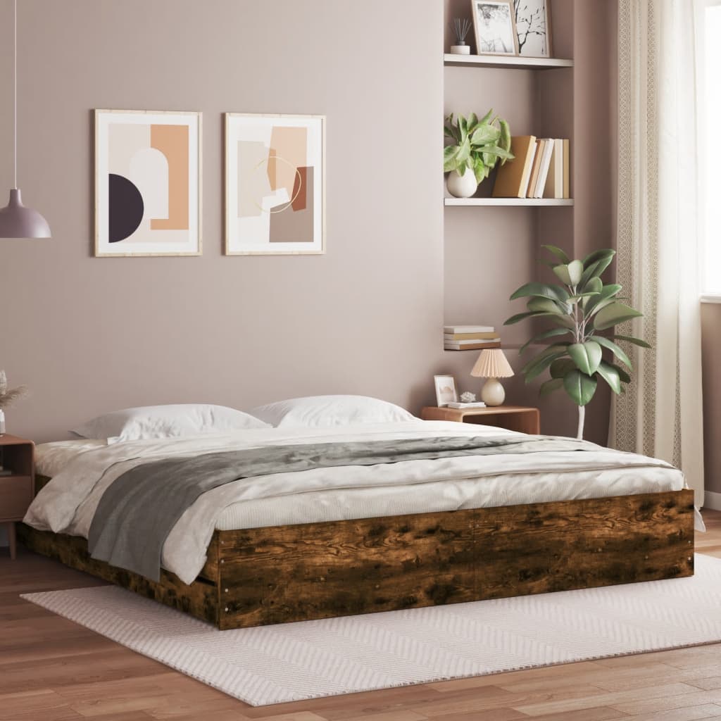 vidaXL Bed Frame with Drawers without Mattress Smoked Oak 180x200 cm Super King