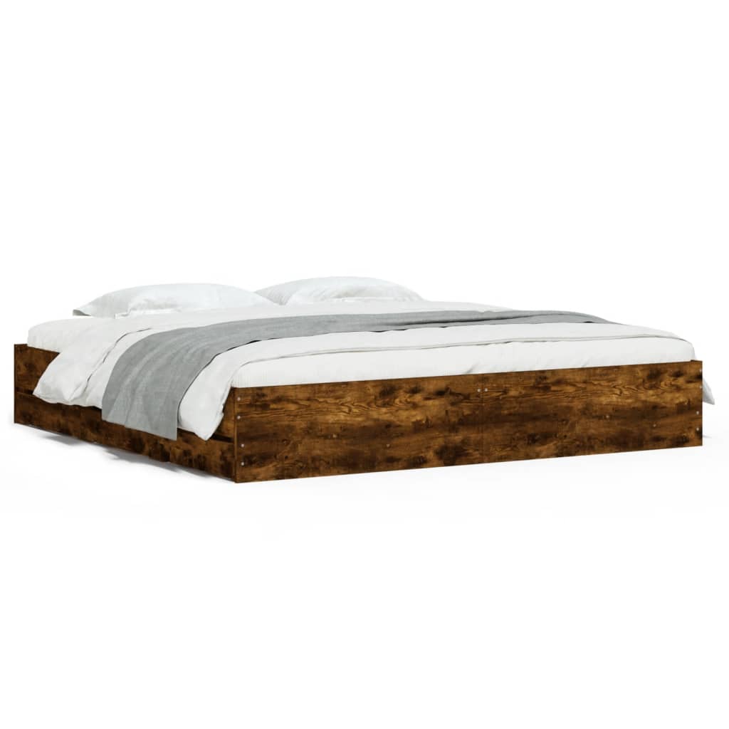 Bed Frame with Drawers without Mattress Smoked Oak 160x200 cm
