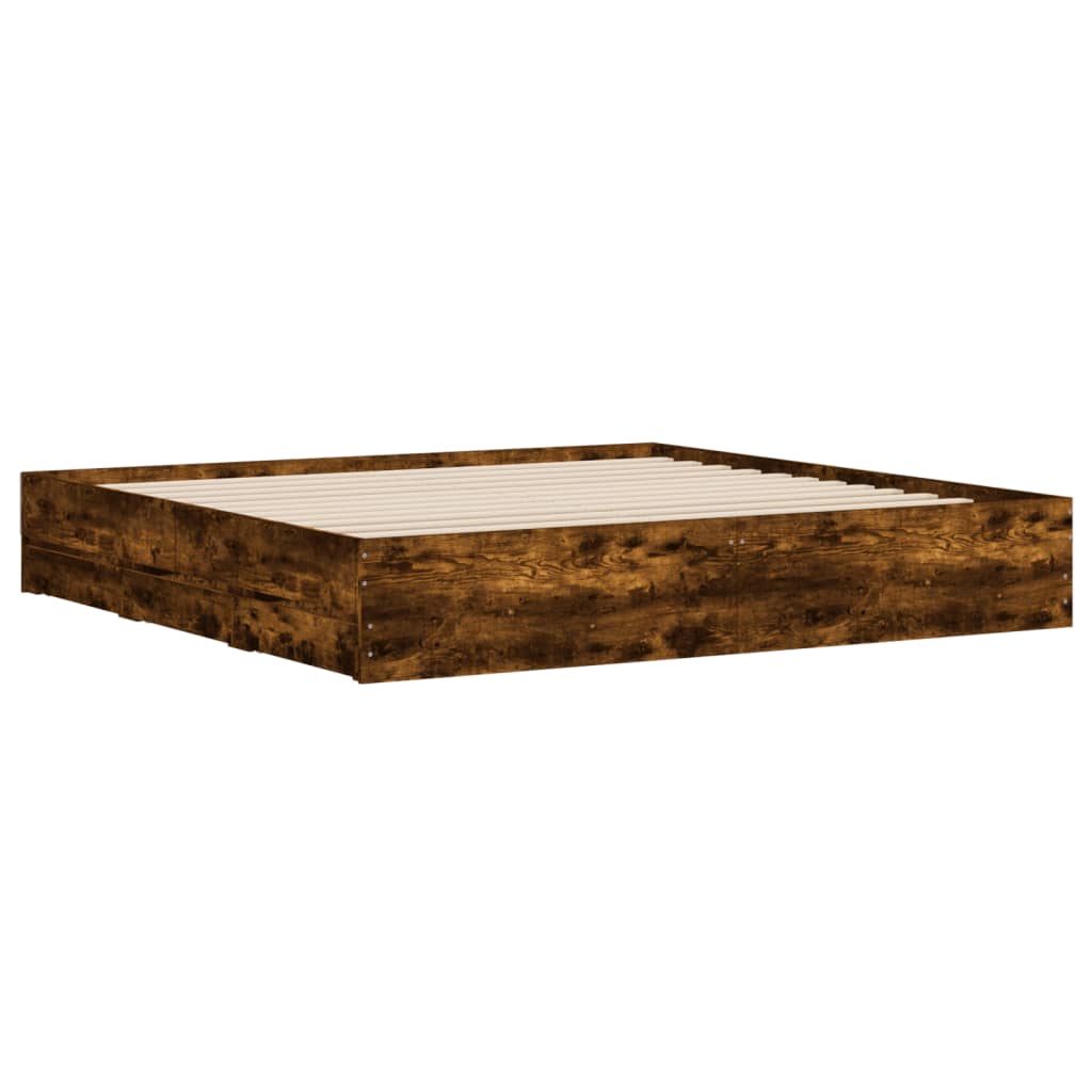 Bed Frame with Drawers without Mattress Smoked Oak 160x200 cm