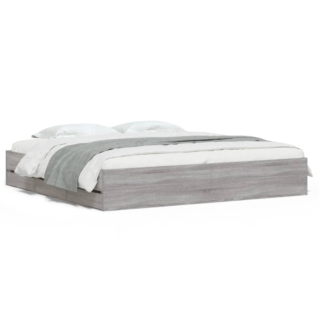 Bed Frame with Drawers without Mattress Grey Sonoma 160x200 cm