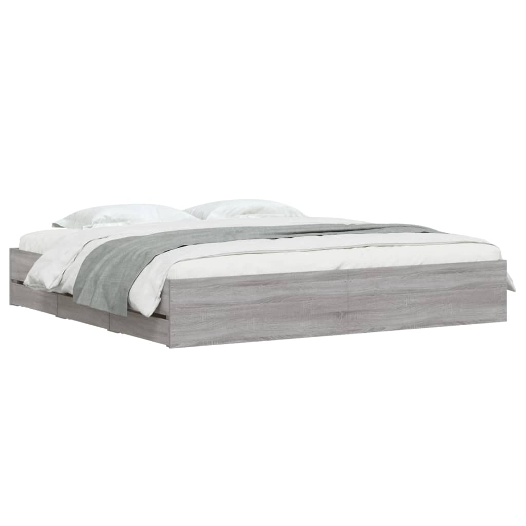 Bed Frame with Drawers without Mattress Grey Sonoma 160x200 cm
