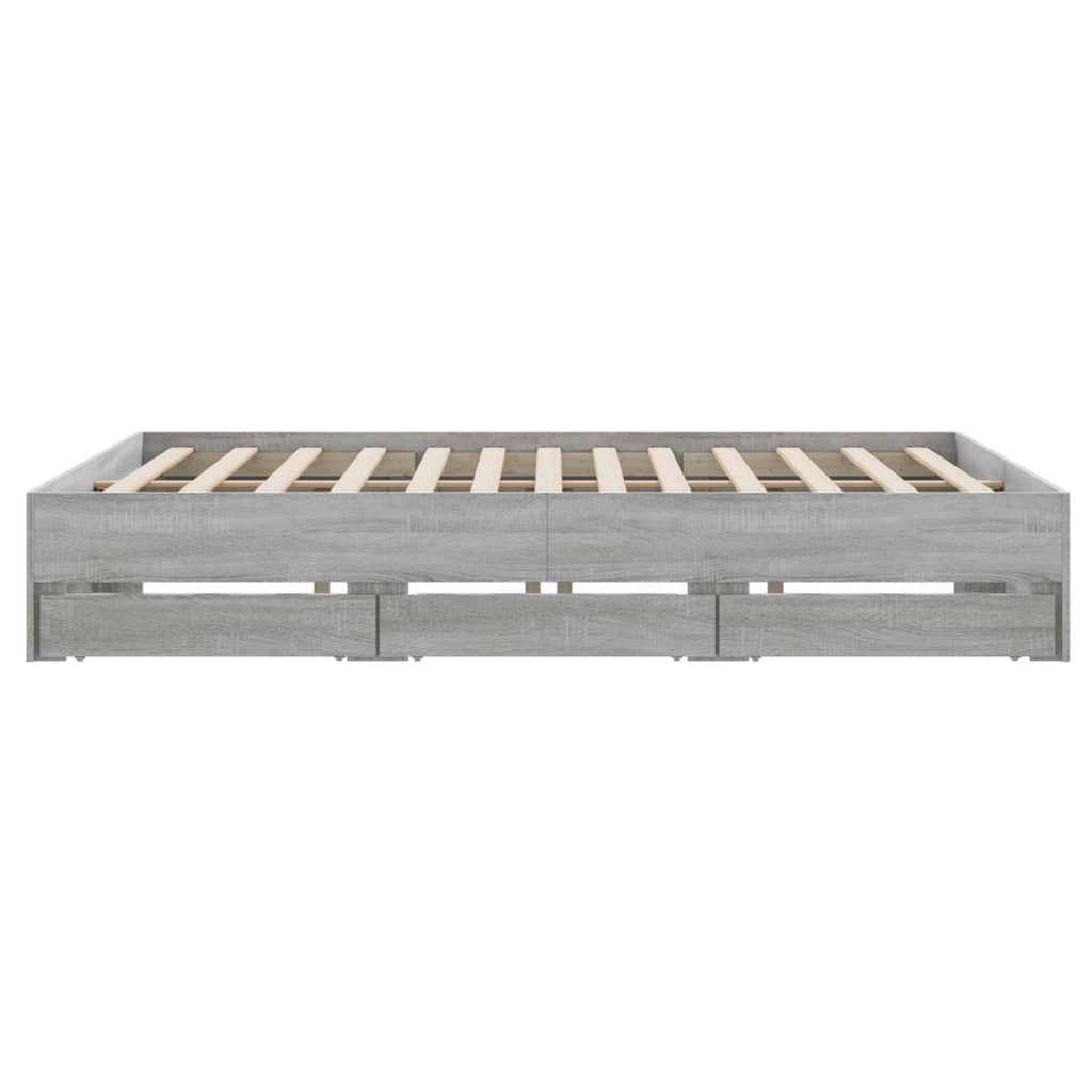 Bed Frame with Drawers without Mattress Grey Sonoma 160x200 cm
