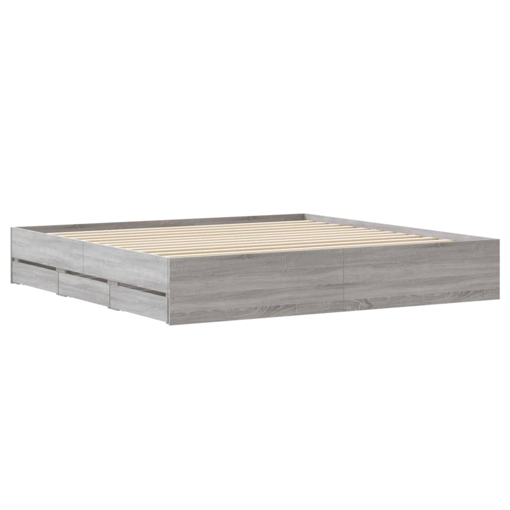 Bed Frame with Drawers without Mattress Grey Sonoma 160x200 cm