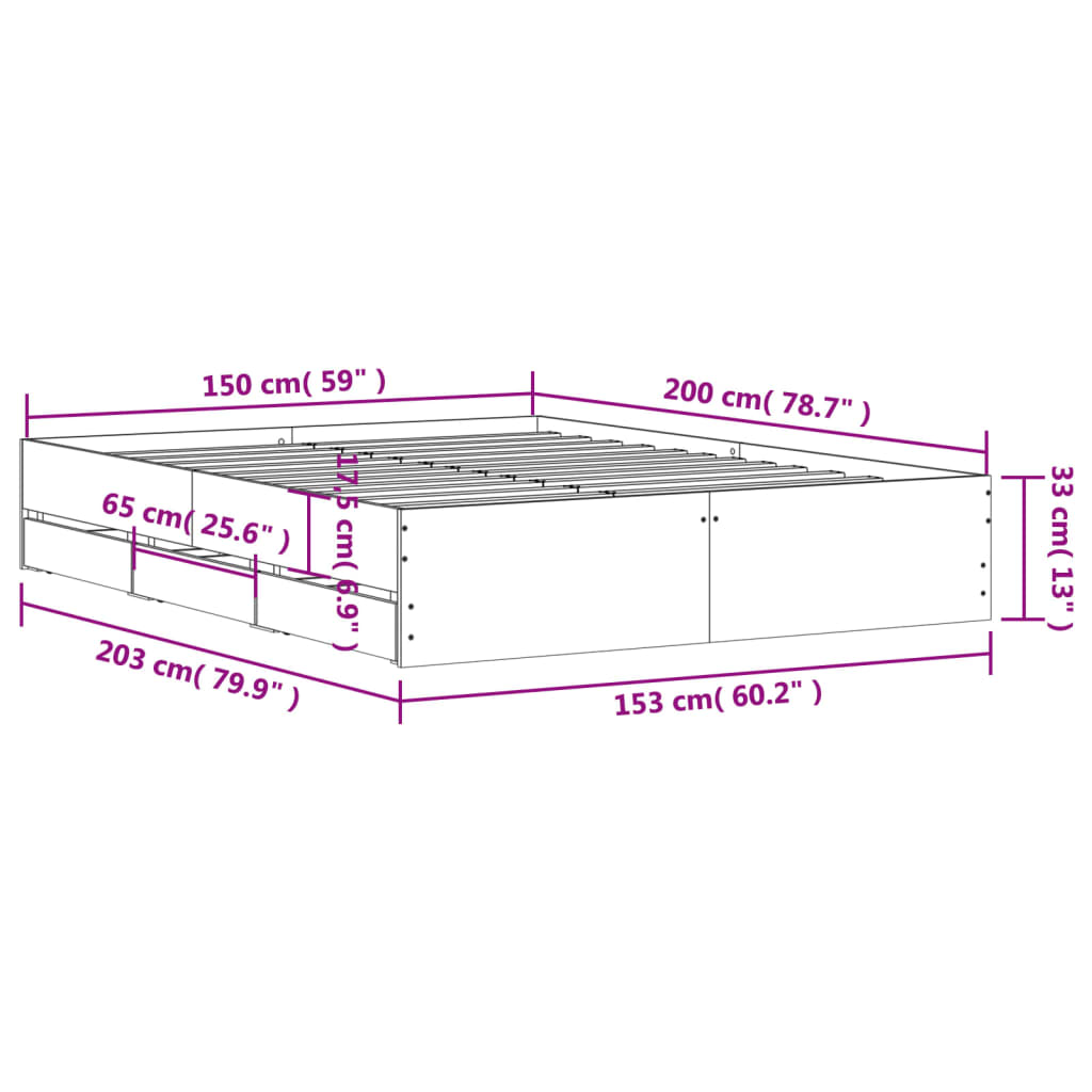 Bed Frame with Drawers without Mattress Sonoma Oak 150x200 cm King Size
