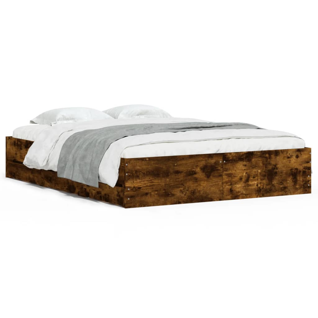 Bed Frame with Drawers without Mattress Smoked Oak 140x200 cm