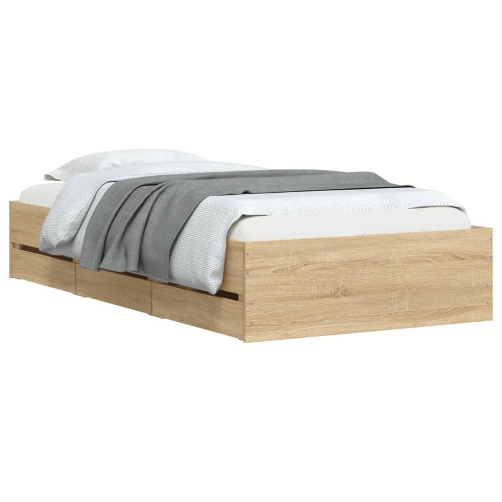 Bed Frame with Drawers without Mattress Sonoma Oak 100x200 cm