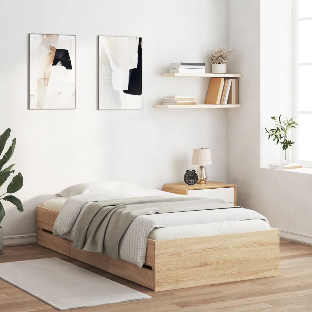 Bed Frame with Drawers without Mattress Sonoma Oak 100x200 cm