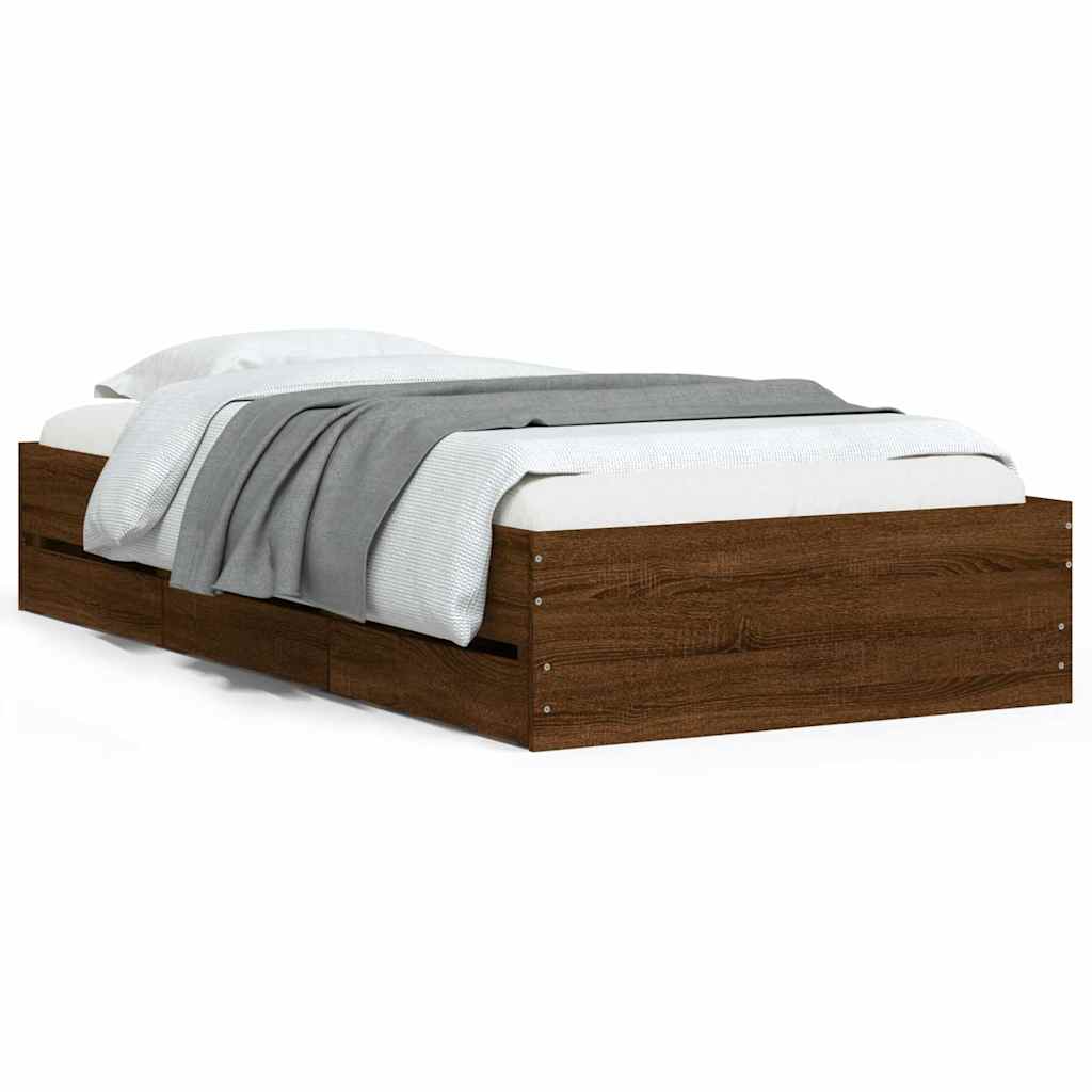 Bed Frame with Drawers without Mattress Brown Oak 90x200 cm