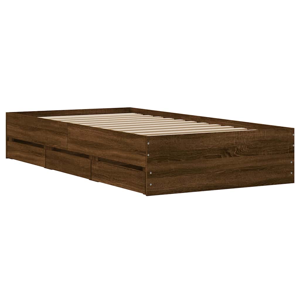 Bed Frame with Drawers without Mattress Brown Oak 90x200 cm