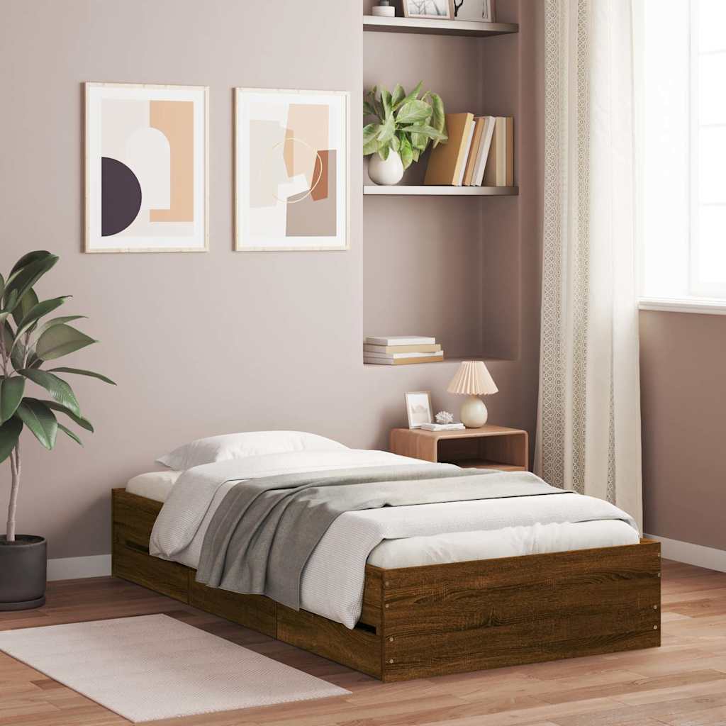 Bed Frame with Drawers without Mattress Brown Oak 90x200 cm