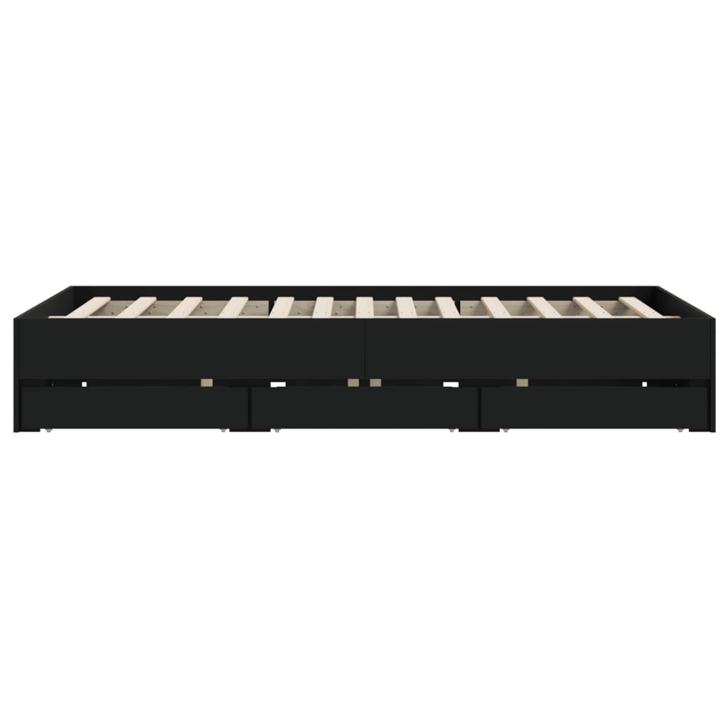Bed Frame with Drawers without Mattress Black 140x190 cm