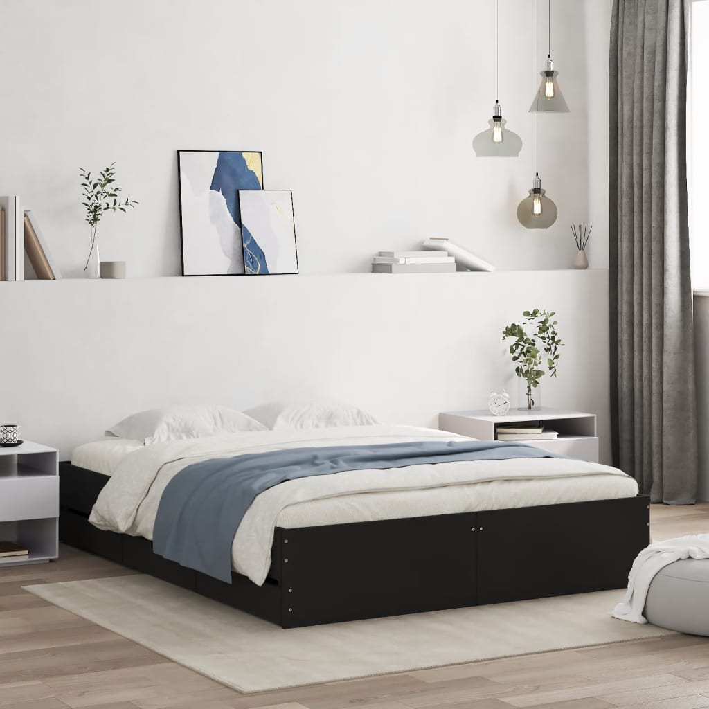 Bed Frame with Drawers without Mattress Black 140x190 cm