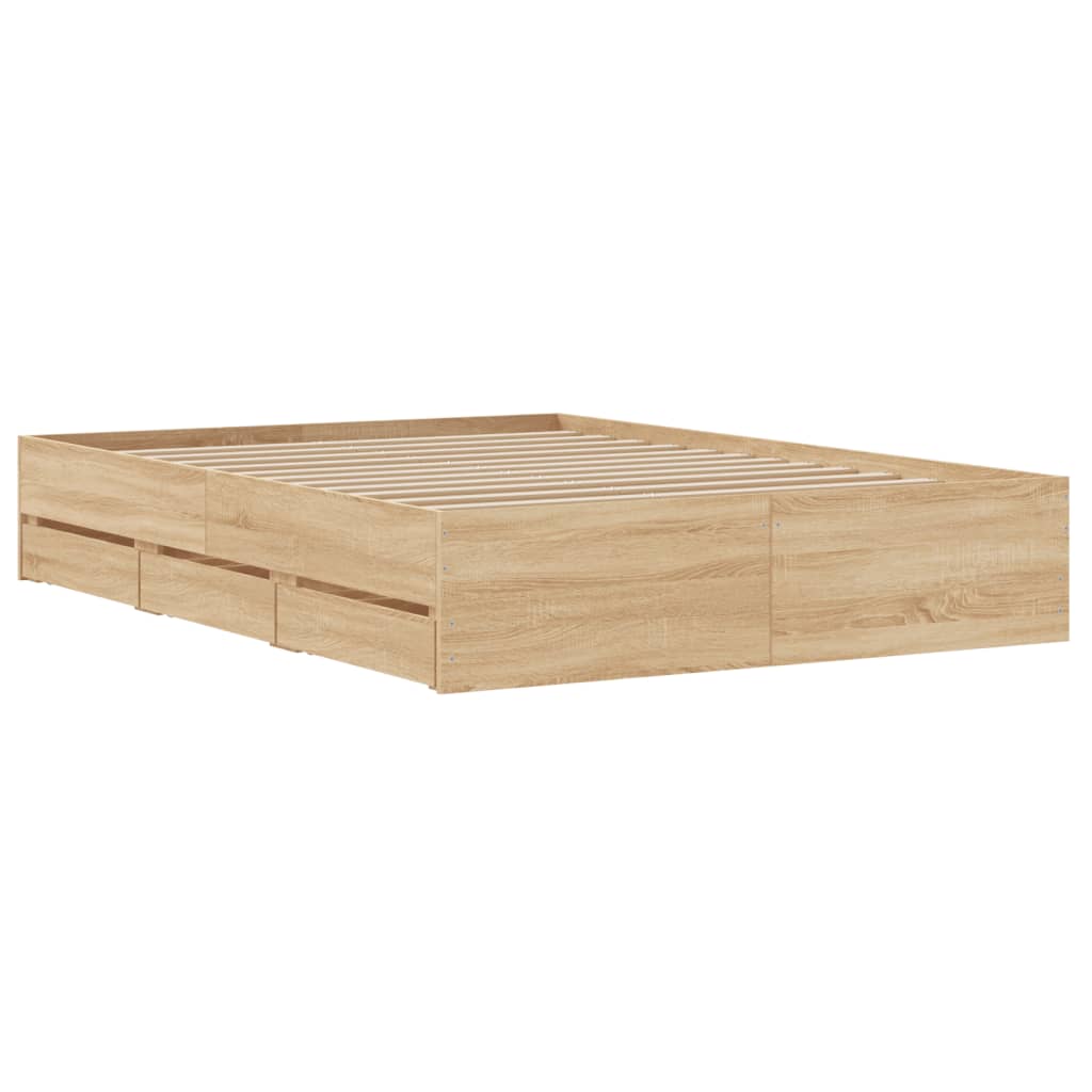 Bed Frame with Drawers without Mattress Sonoma Oak 135x190 cm Double
