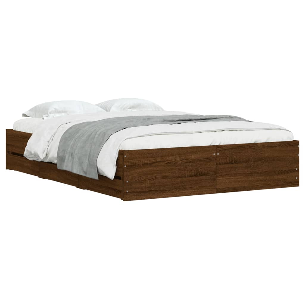 Bed Frame with Drawers without Mattress Brown Oak 135x190 cm Double