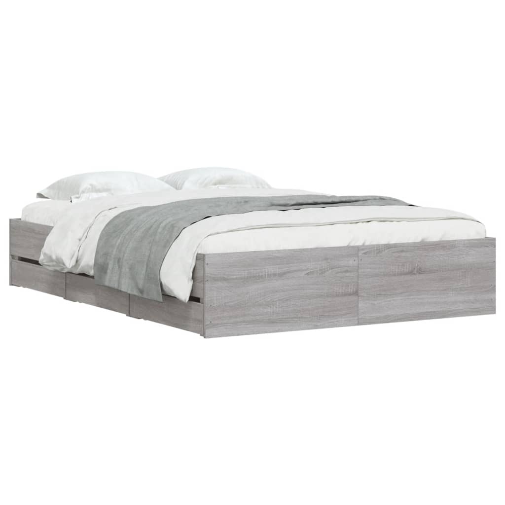 Bed Frame with Drawers without Mattress Grey Sonoma 120x190 cm Small Double