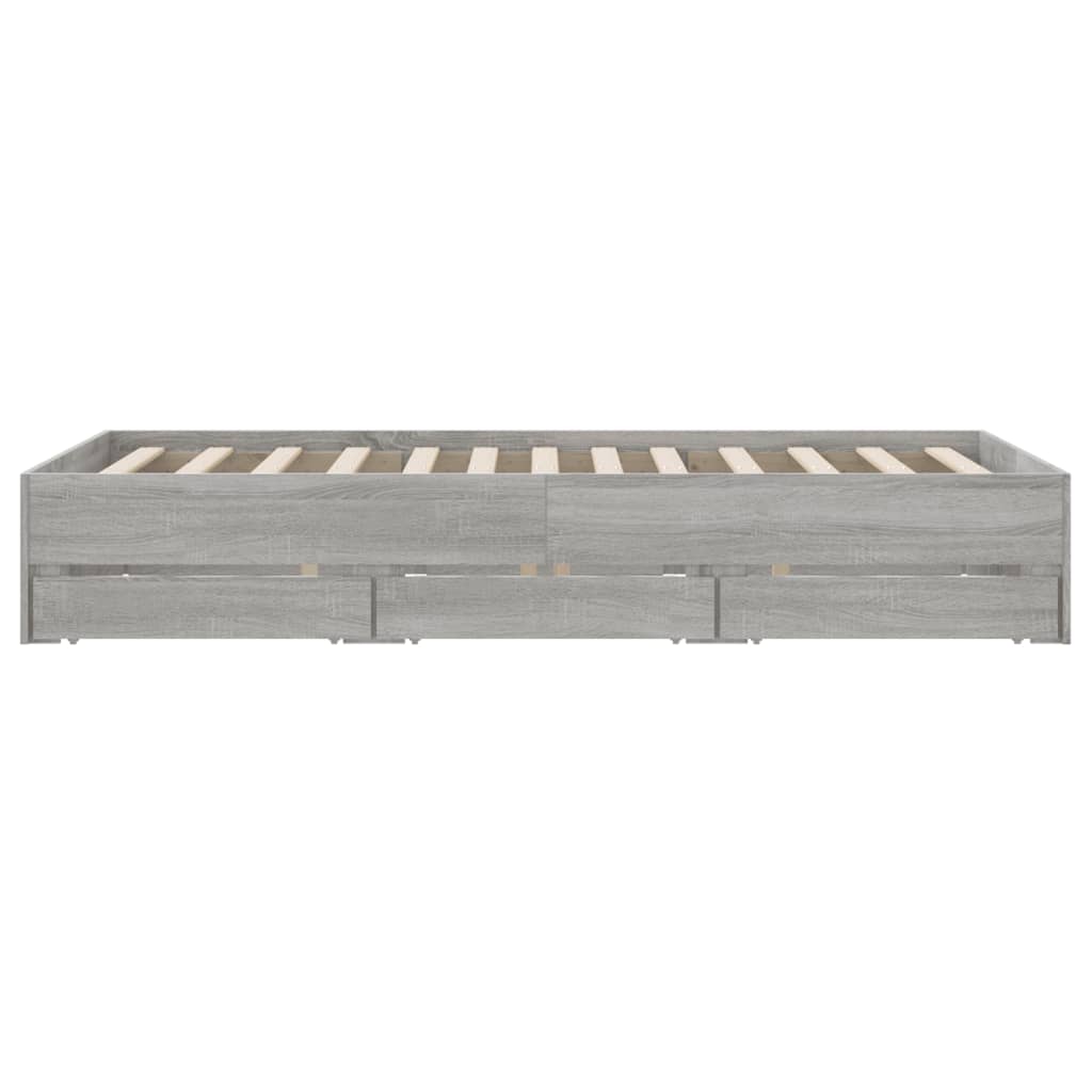 Bed Frame with Drawers without Mattress Grey Sonoma 120x190 cm Small Double
