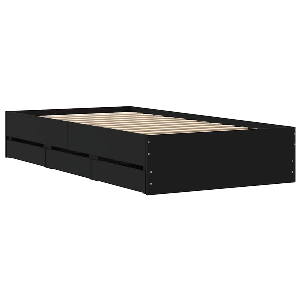 Bed Frame with Drawers without Mattress Black 90x190 cm Single