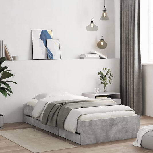 vidaXL Bed Frame with Drawers Concrete Grey 90x190 cm Single Engineered Wood