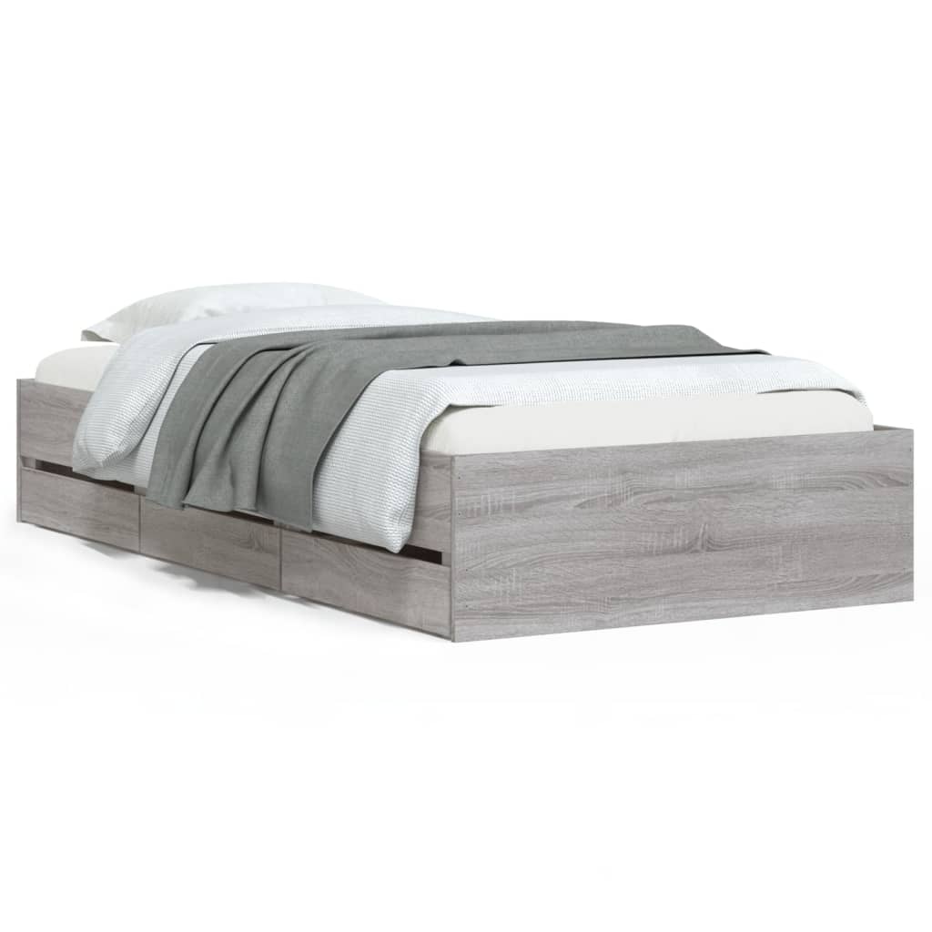 Bed Frame with Drawers without Mattress Grey Sonoma 90x190 cm Single