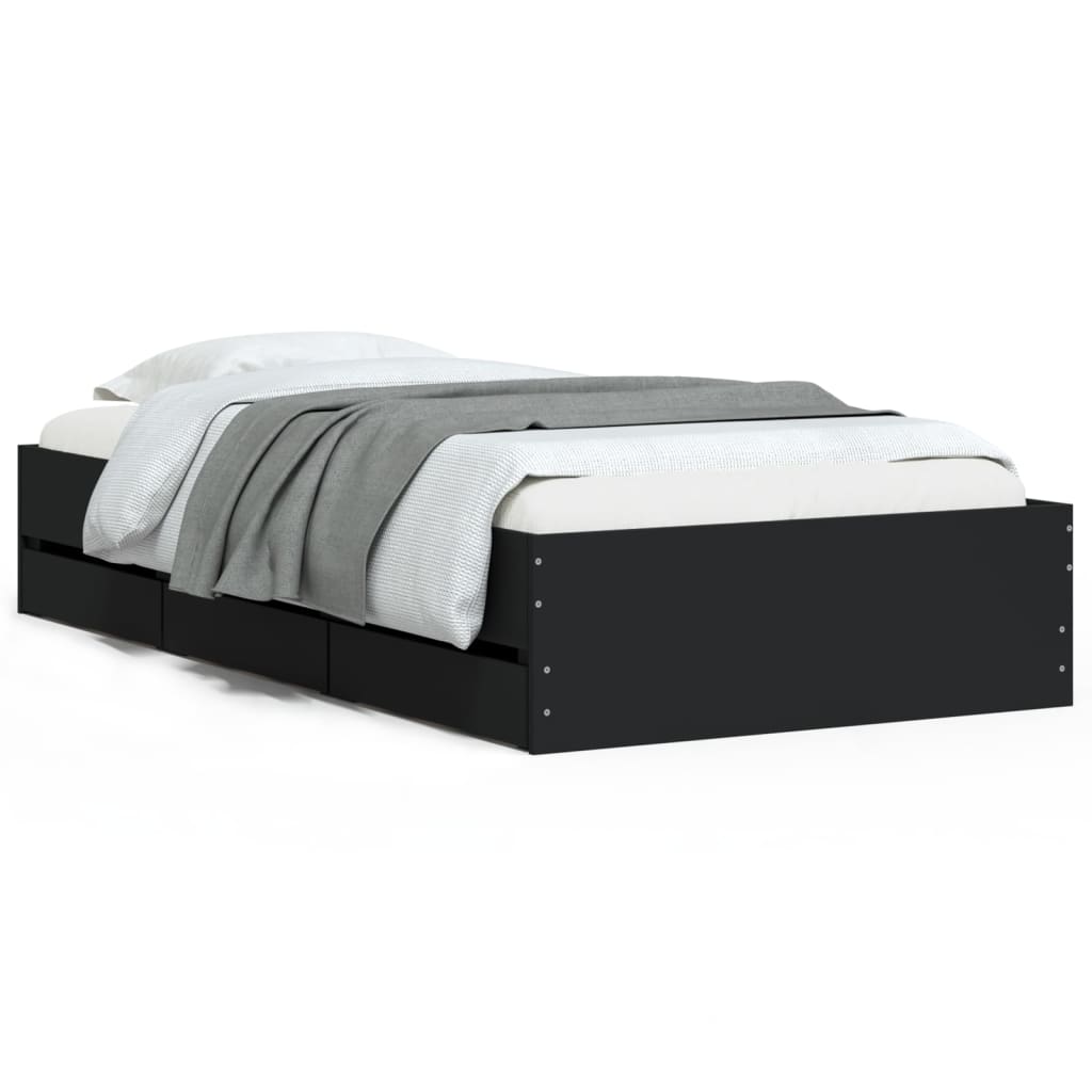 Bed Frame with Drawers without Mattress Black 75x190 cm Small Single