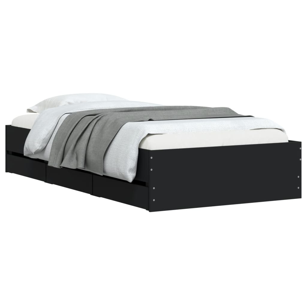 Bed Frame with Drawers without Mattress Black 75x190 cm Small Single