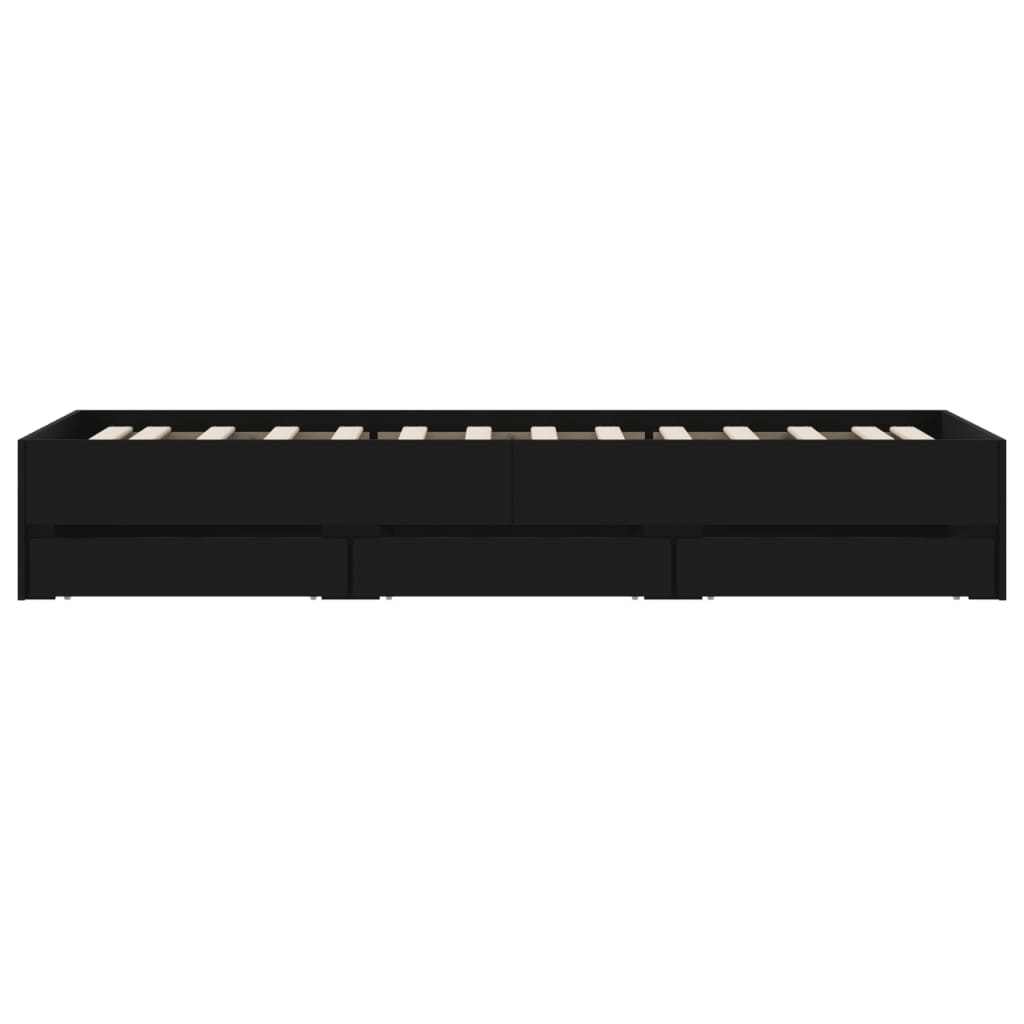 Bed Frame with Drawers without Mattress Black 75x190 cm Small Single