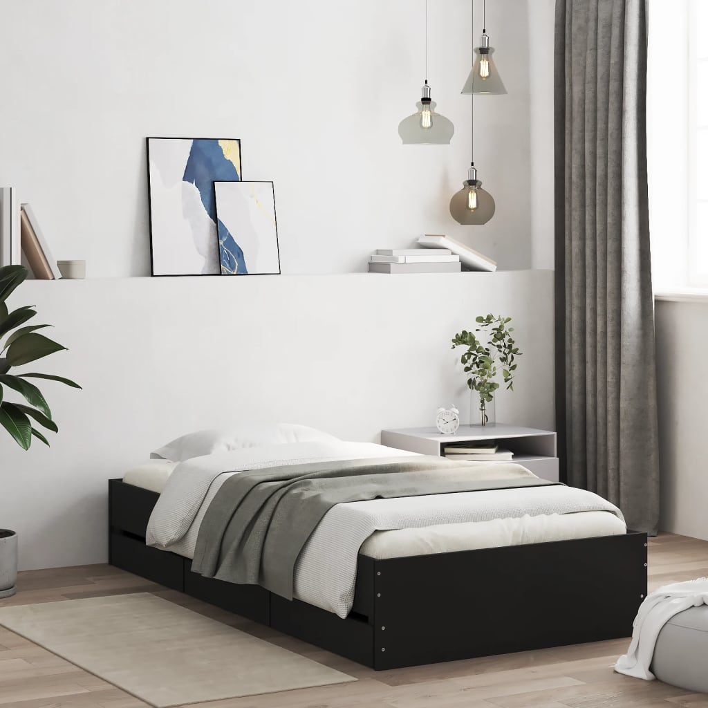 Bed Frame with Drawers without Mattress Black 75x190 cm Small Single